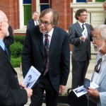 Chris Warner, Tony Trischka and Roland White outside The Ryman after the Earl Scruggs memorial (4/1/12) - photo by Terry Herd