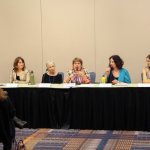 Gena Britt, Kimber Ludiker, Laurie Lewis, Murphy Henry, Kathy Kallick and Annie Staninec at the Women in Bluegrass panel during World of Bluegrass 2013 - photo by Tara Linhardt