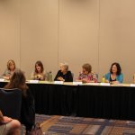 Gena Britt, Kimber Ludiker, Laurie Lewis, Murphy Henry, Kathy Kallick and Annie Staninec at the Women in Bluegrass panel during World of Bluegrass 2013 - photo by Tara Linhardt