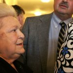 Sue Shuffler at George Shuffler's funeral (4/9/14) - photo by Becky Johnson