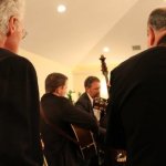 Terry Baucom, Caleb Smith, Buddy Melton, and James Alan Shelton perform at George Shuffler's funeral (4/9/14) - photo by Becky Johnson