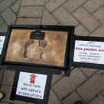 Artist Lisa Gaither made an art installation that lets folks take their photo with Bill Monroe in varoius perspectives at Wide Open Bluegrass 2016 - photo © Tara Linhardt