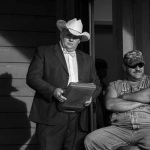 Stage announcer and sound man at Galax 2014 - photo by Tara Linhardt