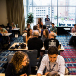 Working the Gig Fair at World of Bluegrass 2016 - photo © Tara Linhardt