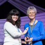 Amy Reitenour presenting the Print Media Person of the Year to Penny Parsons at the Special Awards at the 2016 Wold of Bluegrass - photo © Tara Linhardt
