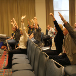 Stretching class at World of Bluegrass 2015 - photo by Becky Johnson