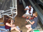 Fiddle class at Bluegrass University (Jenny Brook 2013) led by Laura Orshaw (at left) - photo by Dick Bowden