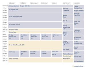 WAMU's Bluegrass Country broadcast schedule, effective March 2, 2015