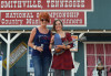 Shan Burklow presents Sierra Hull with the Blue Blaze award at the 2015 Smithville Jamboree - photo by Bill Conger