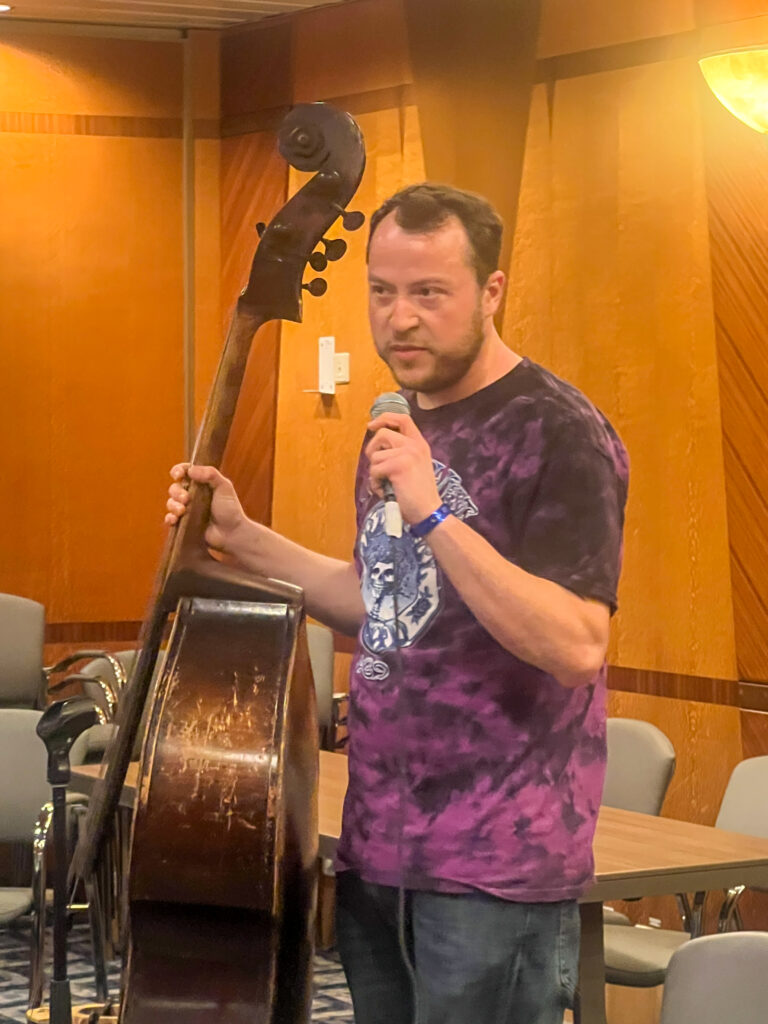Max Etling leads a bass workshop on Danny Stewart's Bluegrass Cruise 2026 - photo © Sandy Hatley